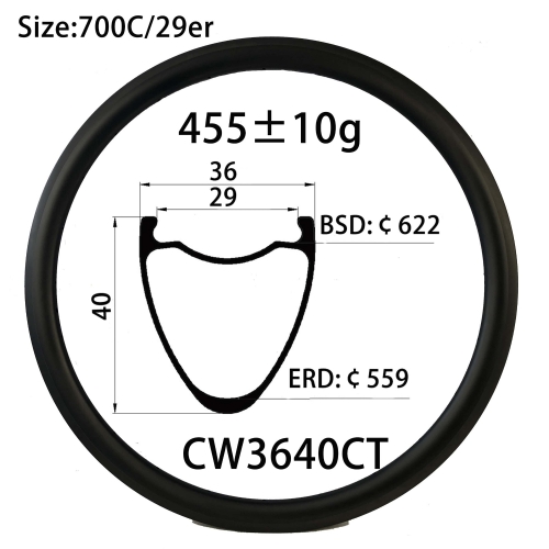 |CW36-40CT| Carbon bike rims 455g ultralight 700C lighter-faster Wider cycling wheel Tubelss tires 36mm width 40mm depth clincher tubeless tires