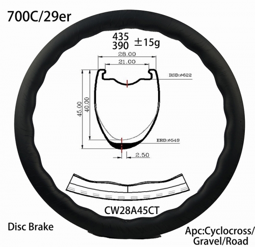 |CWA2845CT| Carbon bike rim 45mm disc brake gravel cycle wheel 28mm depth light weight bicycle wave shape asymmetry desigh