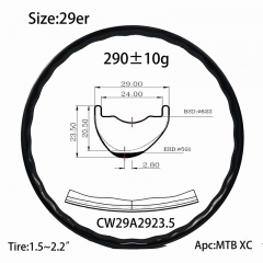 |CW29A2923.5| Carbon rims asymmetry design 29er off set 29mm width 23.5mm depth cycle wave shape 28 holes disc brake gravel wheel