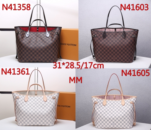 No.13488 LV Neverfull MM bag Damier Ebene N41358 cherry N41603 rose ballerine Damier Azur Canvas N41605 rose ballerine N41361 beige 31x28.5×17CM 4colo