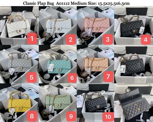 No.50029 Chanel A01112 MM15.5x25.5x6.5cm Chane1 Classic Flap Bag Caviar Grain 25cm Gold