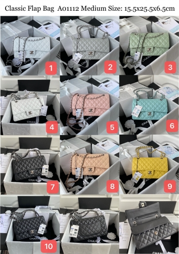 No.50030 Chanel A01112 MM15.5x25.5x6.5cm Chane1 Classic Flap Bag Caviar Grain 25cm silver