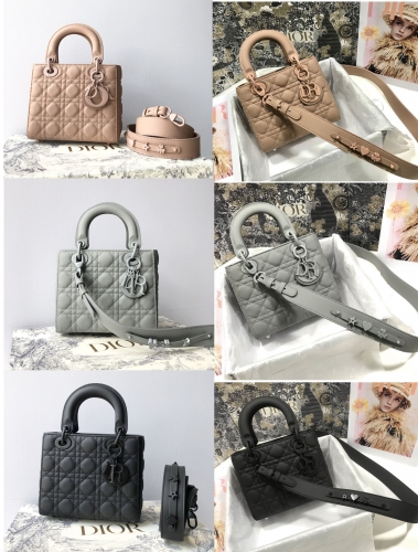 No.50160 50159 50161 Dior M0538 55326 20 x 16.5  x 8cm Ultra matte Lady dior 20 My 四格 同色 徽章肩带 磨砂 绒里