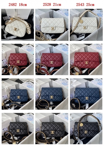 No.50223 Chanel AS2482 13×18×7cm mini flap bag , AS2528 13.5×21×6.5cm, AS2543 15×25×7cm,caviar embossed calfskin