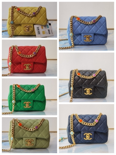 No.50247 Chanel AS2379 12*17*8cm colorful precious stones flap chain bag