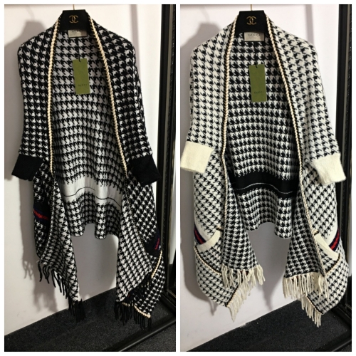 No.90208 Scarves and shawls 2021 GUCCI  Houndstooth Knit Cape Coat