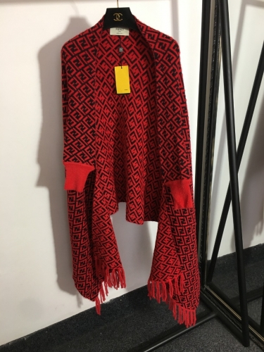 No.90213 Scarves and shawls 2021 Fendi  Double F Jacquard Wool Knit Cape Coat