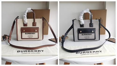 No.51039 BURBERRY 33*12.5*26cm / 23*8*19cm  Jieming thread leather and cotton canvas freya tote horseferry