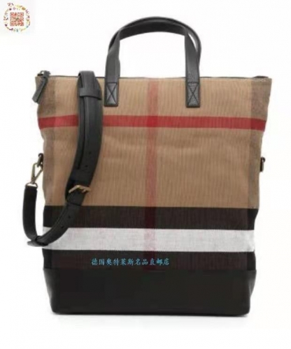 No.51096 BURBERRY 35*13*42cm Waterproof Linen compound top layer cowhide