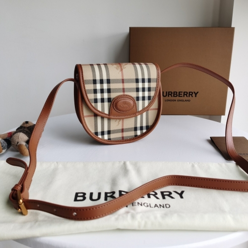 No.51119 BURBERRY 18*6.5*17cm Middle Ancient Round Cake Saddle Bag Middle Ancient War horse lattice match the first layer of cowhide