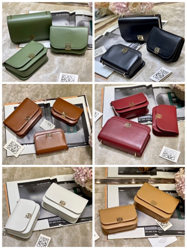 No.51198 LOEWE  062124650 18.5×12.5×2.9cm  / 262120780 19*13.5*6cm / 012121880  22.5*15.5*6.5cm  Goya Silk Cowhide Leather Handbag