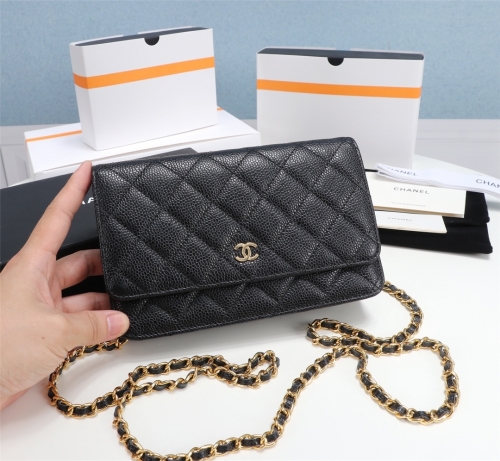 No.51248 Chanel  585565410  19*13*3.5cm  WOC Chain Mushrooms, 8 packs,The argyle pattern of imported caviar