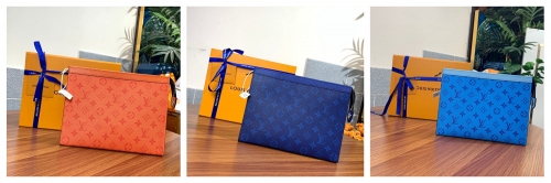 No.51269 LV  M30761 M30432 Blue M30432 orange   M30420  27.0x 21.0x 3.0 cm Tagarama  Pochette Voyage handbag Aga Leather and Monogram Eclipse canvas