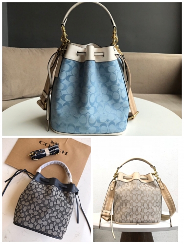 No. 51578  4693  3835  23*22*13cm  Denim jacquard drawstring Bucket Bag