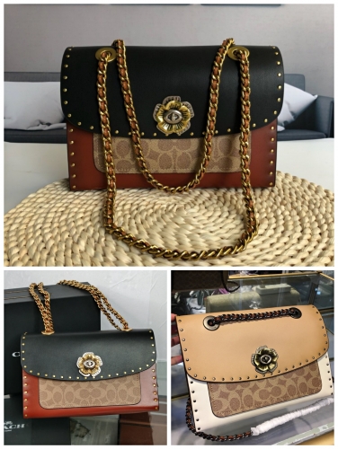 No. 51720  29416  26*17*10cm  Camellia chain bag, Parker retro color matching snake pattern with Leather Flip bag