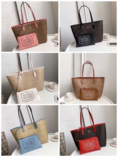 No. 51743  36658 9 1381   32*28*14.5cm  Coach mother bag double sided shopping bag women's Tote Bag / portable / one shoulder women's Tote Tote Bag