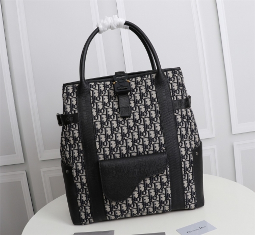 No. 52298  1ADSH198USH-H15E   38*17*40cm  Top original leather saddle handbag, beige + Black oblique printed fabric