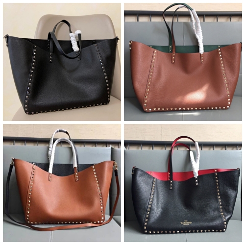 No.52386  0501  33*26*13.5cm  Double sided shopping bag, double-sided nail, original imported broken grain leather