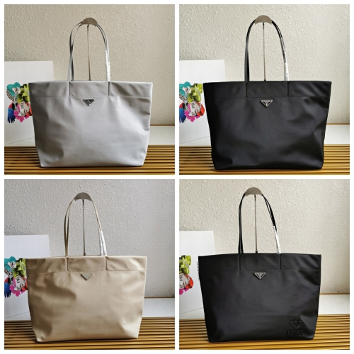 No.52494  1BG107  40*34*16cm  Tote bag, recycled nylon fabric + saffiano leather handle