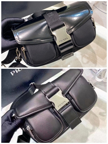 No.52529  1BD295  23*12.5*5.5cm  Shoulder bag, calfskin / nylon and bright leather