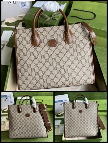 No.52598   674155  36*38.5*12cm   674148  37.5*33*15.5cm   659983  31*26.5*14cm Tote bag, GG supreme canvas + brown leather