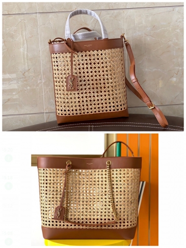 No.52599  655161  25*28*8cm  655143   36*32*13cm  YSL SAlNTLAURENT Toyshopping woven collage bamboo basket Shopping Bag Shoulder Bag Handbag