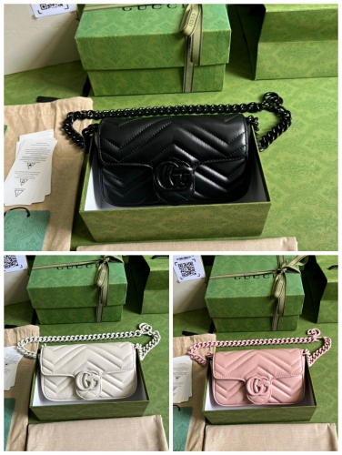 No.52890   699757  16.5*10.2*5.1cm  Marmont chain macarone Series Mini Handbag, quilted humanoid leather