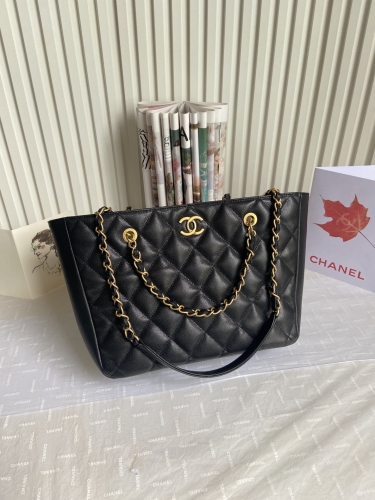 No.52870 AS3020 30*12*22cm Tote bag with black gold buckle and litchi pattern