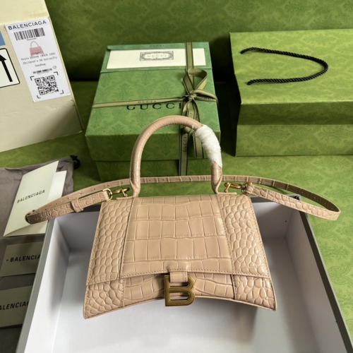 No.53006  5935461 23*15*10cm 5928331 19*13*8cm  Balenciaga-gucci co branded series, hand twisted messenger bag milk tea / Crocodile full leather