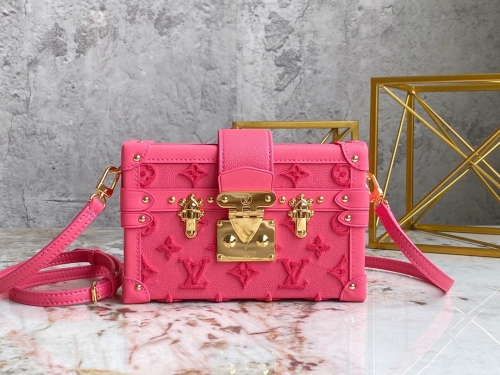 No.53027   M20745  20*12.5*6cm  Petite Malle box handbag, tufted grain cow leather + embroidered Monogram pattern