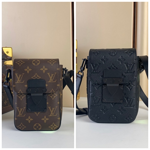 No.53148  M81524  M81522  12*19*7cm   S-lock vertical wearable mobile bag, taurillon leather / Monogram Macassar canvas