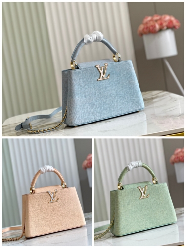 No.53135  M59868/M48865    M59850/M48865    M20841/M48865  27*18*9cm   21*14*9cm  Capucines handbag, colorful spell white Fritillaria