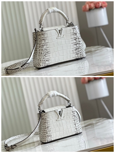 No.53133   N93163/M48865   27*18*9 cm    N94227/M48865   21*14* 8cm  Capucines handbag, White Nile crocodile pattern, goat skin lining