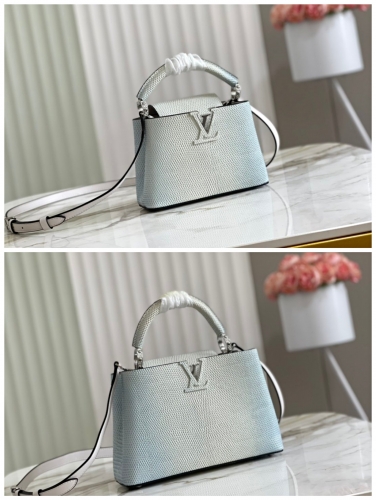 No.53200  M48865  21*14*8cm  27*18*9cm  Capucines handbag, lizard skin outer layer, sheep skin inner lining and Yingze metal parts