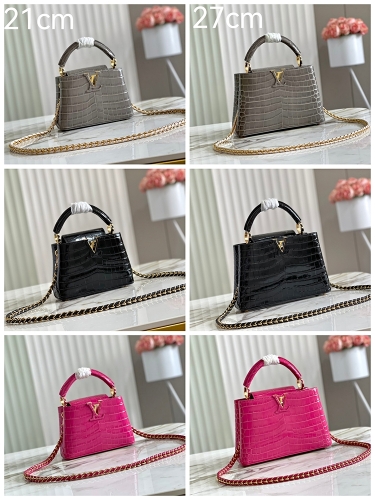 No.53243   N81190/M48865   21*14*8cm   27*18*9cm  Capucines handbag, alligator chain terms, rare leather