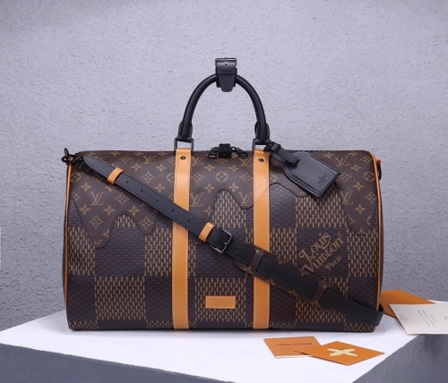 No.53267   n40360    50*29*23cm   Keep all bandouli è re 50 travel bag, giant Damier Ebene canvas + natural leather 59247