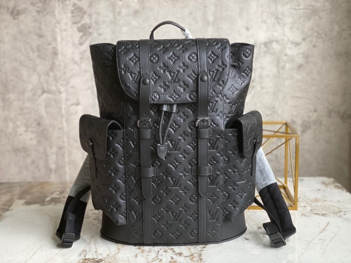 No.53326   M55699   41*48*13cm   Christopher small backpack, black full leather embossed