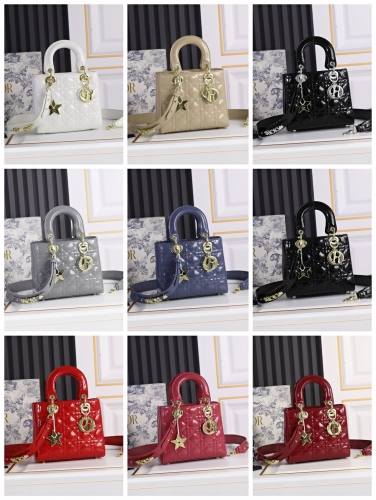 No.53415 2026 20*17*9cm Lady Dior four grid patent leather series (with silk scraf) lady dior 20 漆皮 五角星