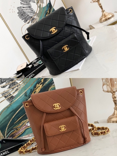 No.53546   88792    21*10*20cm   88793  17*7*15cm    Vintage backpack, double c logo, diamond pattern