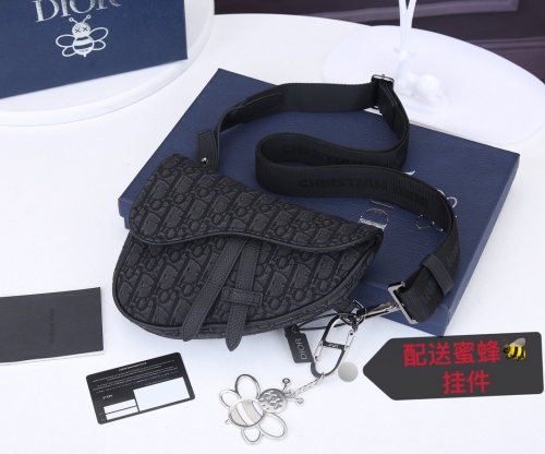 No.53574   1ADPO191YKY_H27E   21*16*3cm   Mini saddle bag, black jacquard fabric+original grain calf leather replica