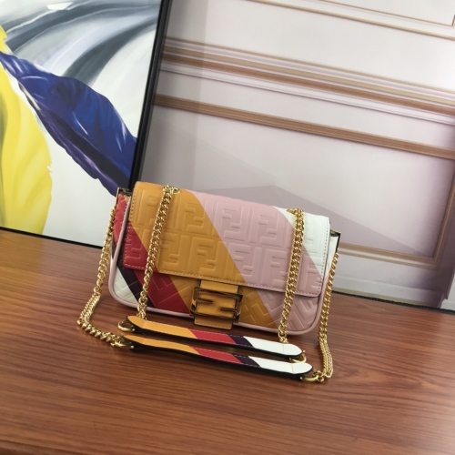 No.53663    3319   26cm   Chain handbag, nappa leather, three-dimensional texture FF pattern and color blocking diagonal stripe print