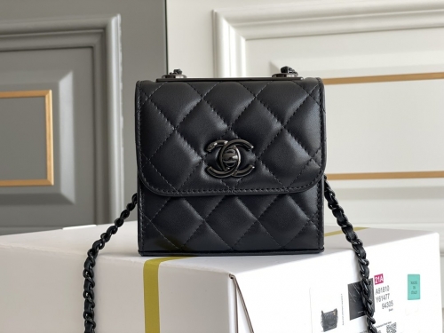 No.53744    11*11*5.5cm   22B   Genuine platinum chip, Chanel Trendy cc mini so black series small waste bag, original Italian Gaiera sheepskin