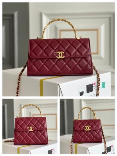 No.53773    8.5*11*4cm  11.5*14.5*5cm   10*18*4.5cm 22B Genuine platinum version, enamel handle chain flap bag, exclusive zp lambskin