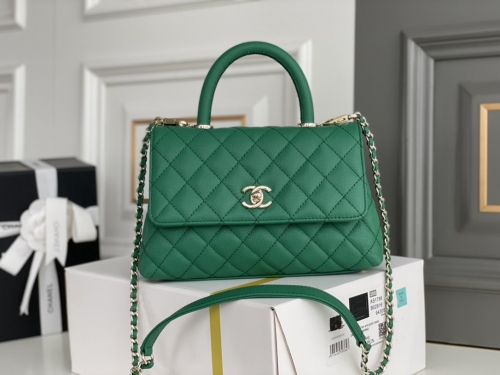 No.53834   14*24*10cm  22A Platinum edition, authentic, chanel coco handle, Italian onda verde ball grain cow leather