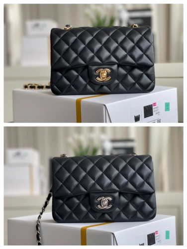 No.53826   12.5*20*6cm   Platinum version, authentic, chip version CF series, original imported lambskin, gold and silver buckle