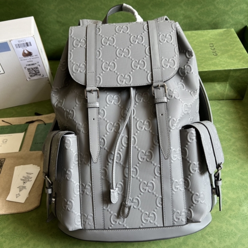 No.53935    625770    34*41*12cm   GG printed embossed backpack, grey/embossed G full leather