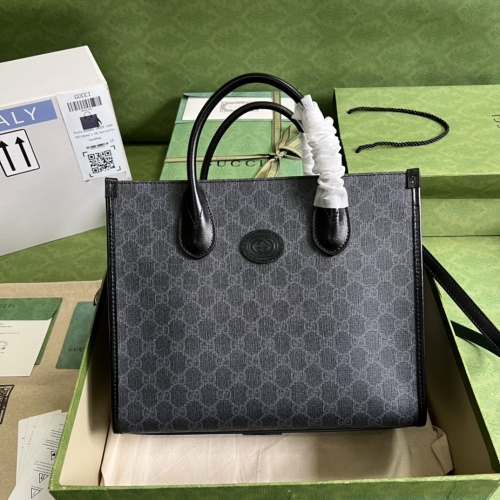 No.54318   659983   31*26.5*14cm  GG small tote bag, GG Supreme canvas+black leather piping