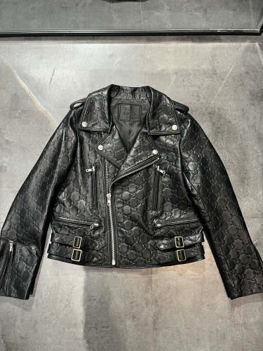 No. 90548   GUCCI   size： S M L  Sheepskin embossed motorcycle jacket