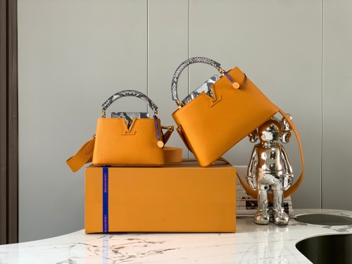 No.54473   M81410  21*14*8cm   M81408  27*18*9cm  calfskin imported from France, turmeric with python gold buckle