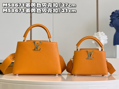 No.54628   M58718   21*14*8cm   M58671   27*18*9cm  Capucines handbag, calfskin imported from France